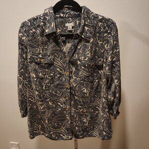 Croft & Barrow Women's Button Front Blouse Size XL Linen Rayon Collared